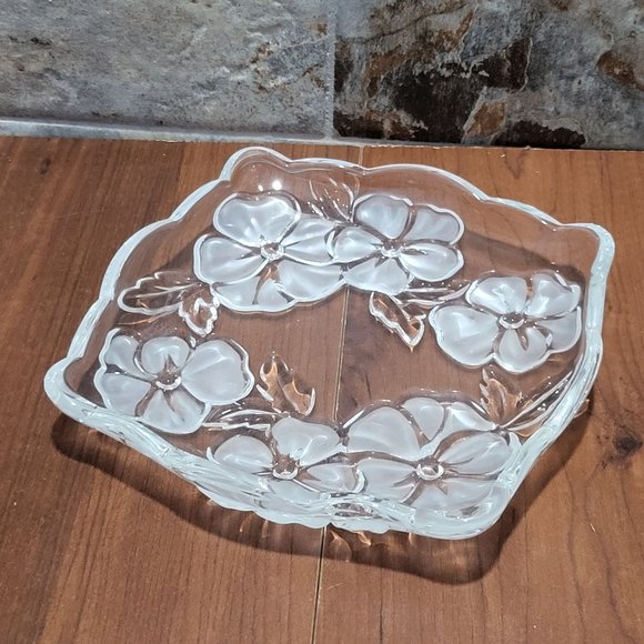VTG Floral Etched Glass Dish Platter Flower Fancies - Picture 7 of 11